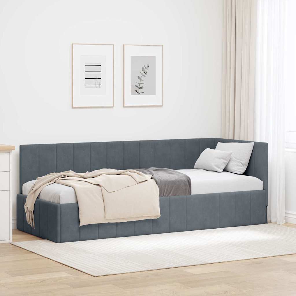 Cornice del letto ad angolo Grigio scuro 80 cm x 200 cm Velluto | homemem39
