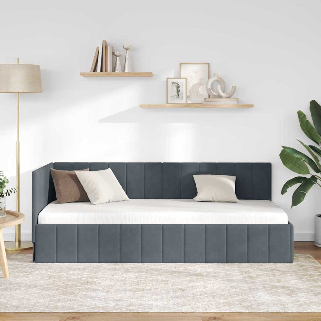 Cornice del letto ad angolo Grigio scuro 80 cm x 200 cm Velluto | homemem39