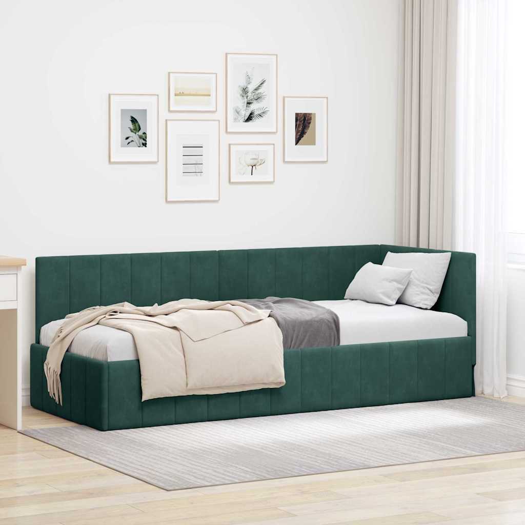 Cornice del letto ad angolo Verde Scuro 80 cm x 200 cm Velluto