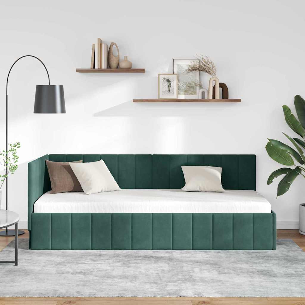 Cornice del letto ad angolo Verde Scuro 80 cm x 200 cm Velluto | homemem39
