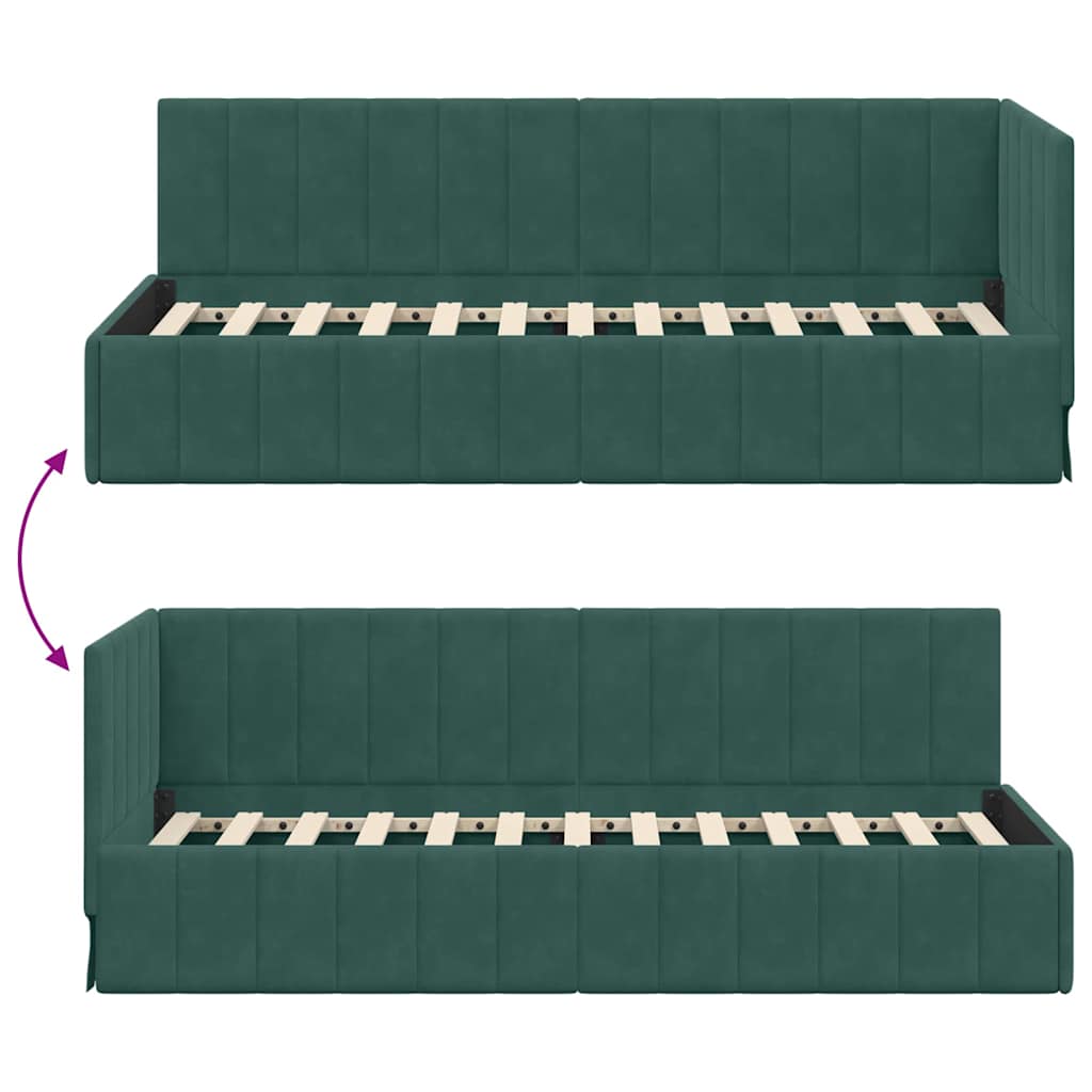 Cornice del letto ad angolo Verde Scuro 80 cm x 200 cm Velluto | homemem39