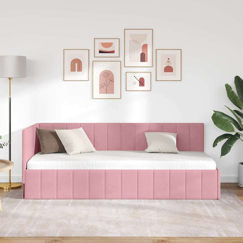 Cornice del letto ad angolo Rosa 80 cm x 200 cm Velluto