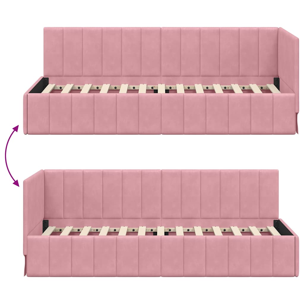 Cornice del letto ad angolo Rosa 80 cm x 200 cm Velluto