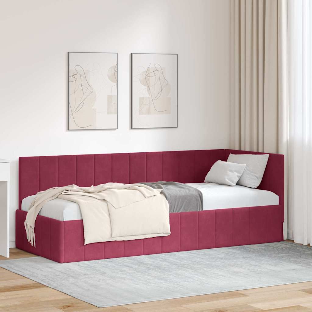 Cornice del letto ad angolo Rosso Vino 80 cm x 200 cm Velluto