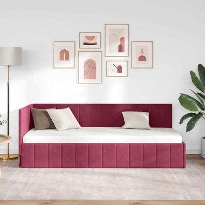 Cornice del letto ad angolo Rosso Vino 80 cm x 200 cm Velluto | homemem39