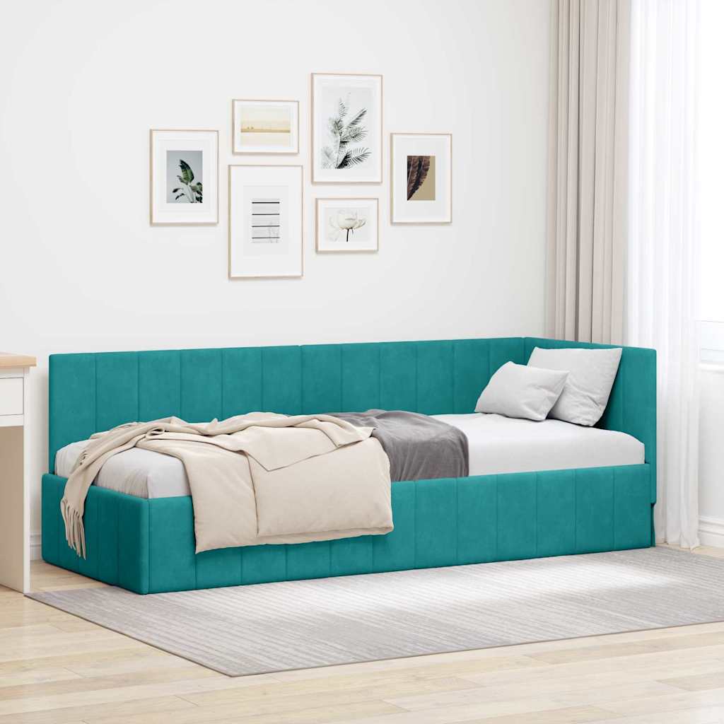 Cornice del letto ad angolo Turchese 80 cm x 200 cm Velluto | homemem39