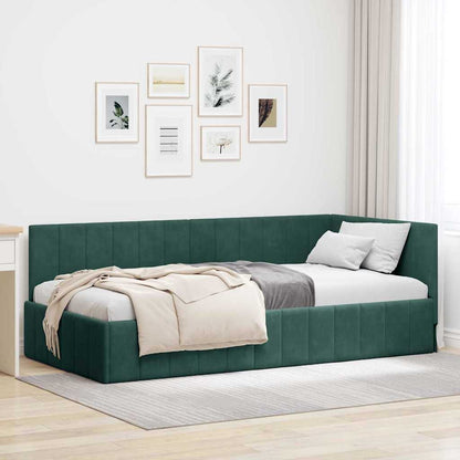 Cornice del letto ad angolo Verde Scuro 90 cm x 190 cm Velluto