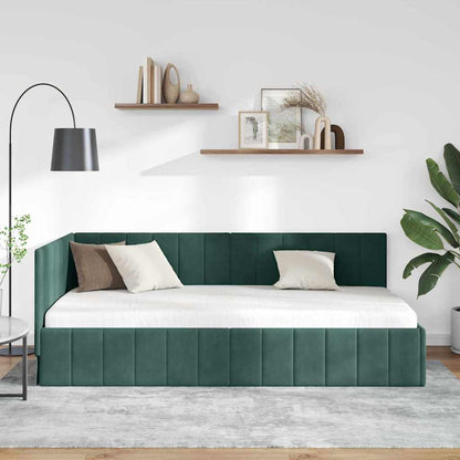 Cornice del letto ad angolo Verde Scuro 90 cm x 190 cm Velluto