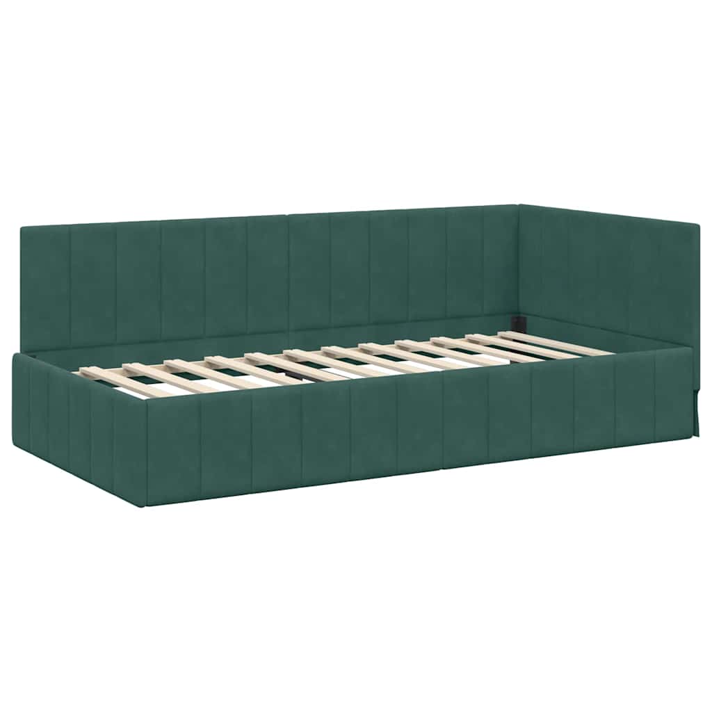Cornice del letto ad angolo Verde Scuro 90 cm x 190 cm Velluto
