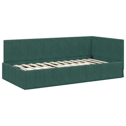 Cornice del letto ad angolo Verde Scuro 90 cm x 190 cm Velluto