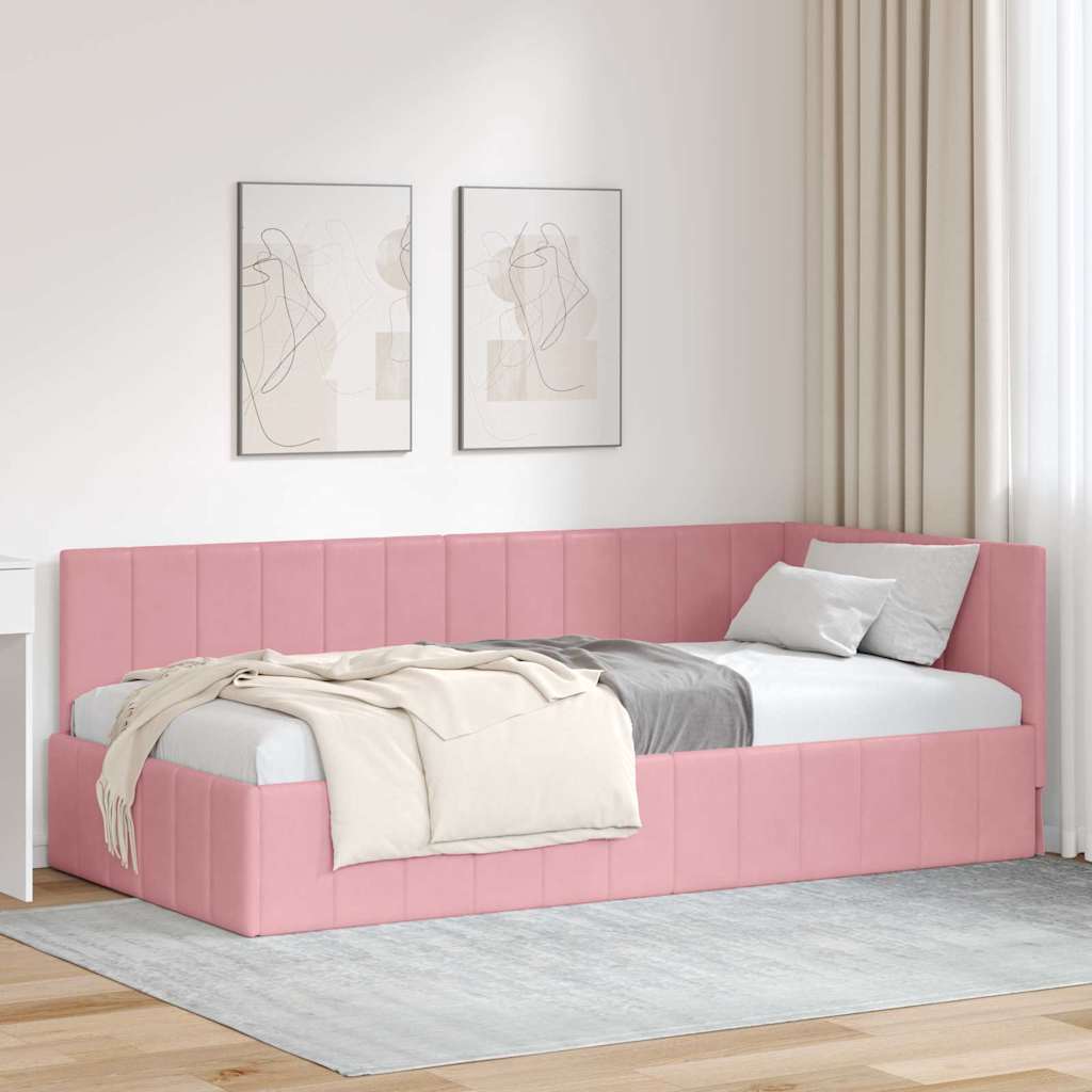 Cornice del letto ad angolo Rosa 90 cm x 190 cm Velluto | homemem39