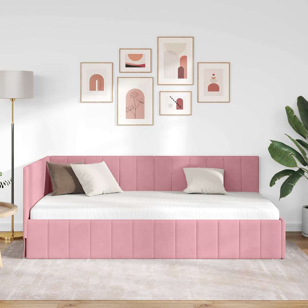 Cornice del letto ad angolo Rosa 90 cm x 190 cm Velluto | homemem39