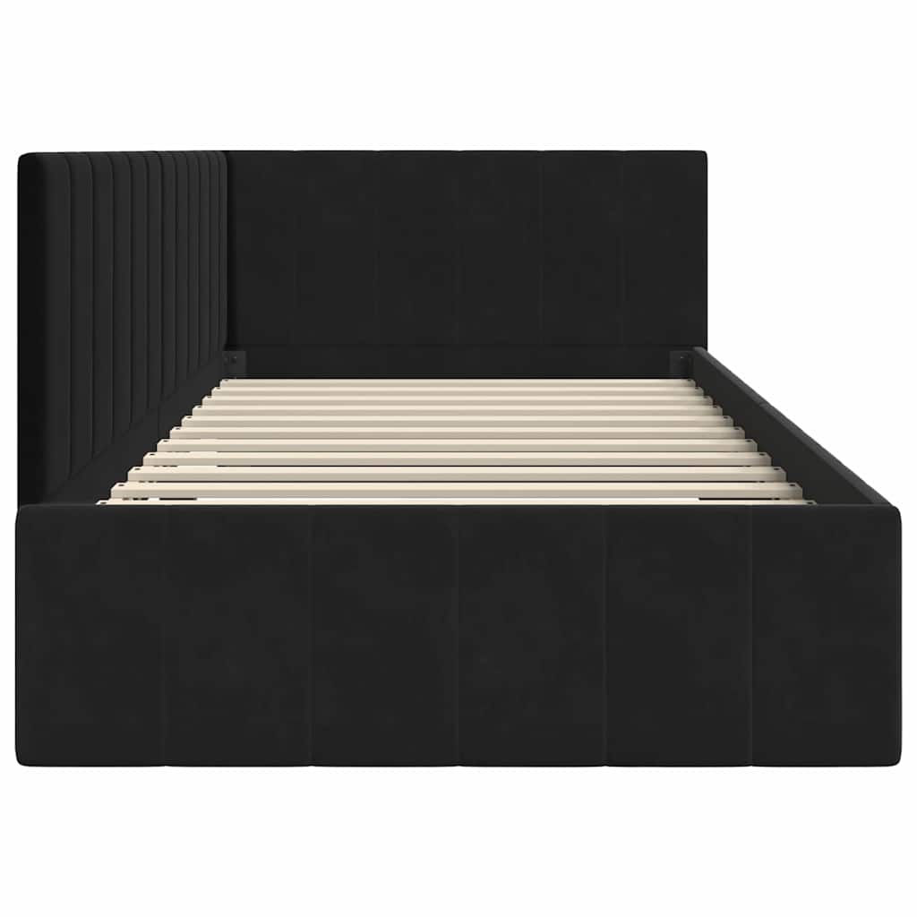 Cornice del letto ad angolo Nero 90 cm x 190 cm Velluto