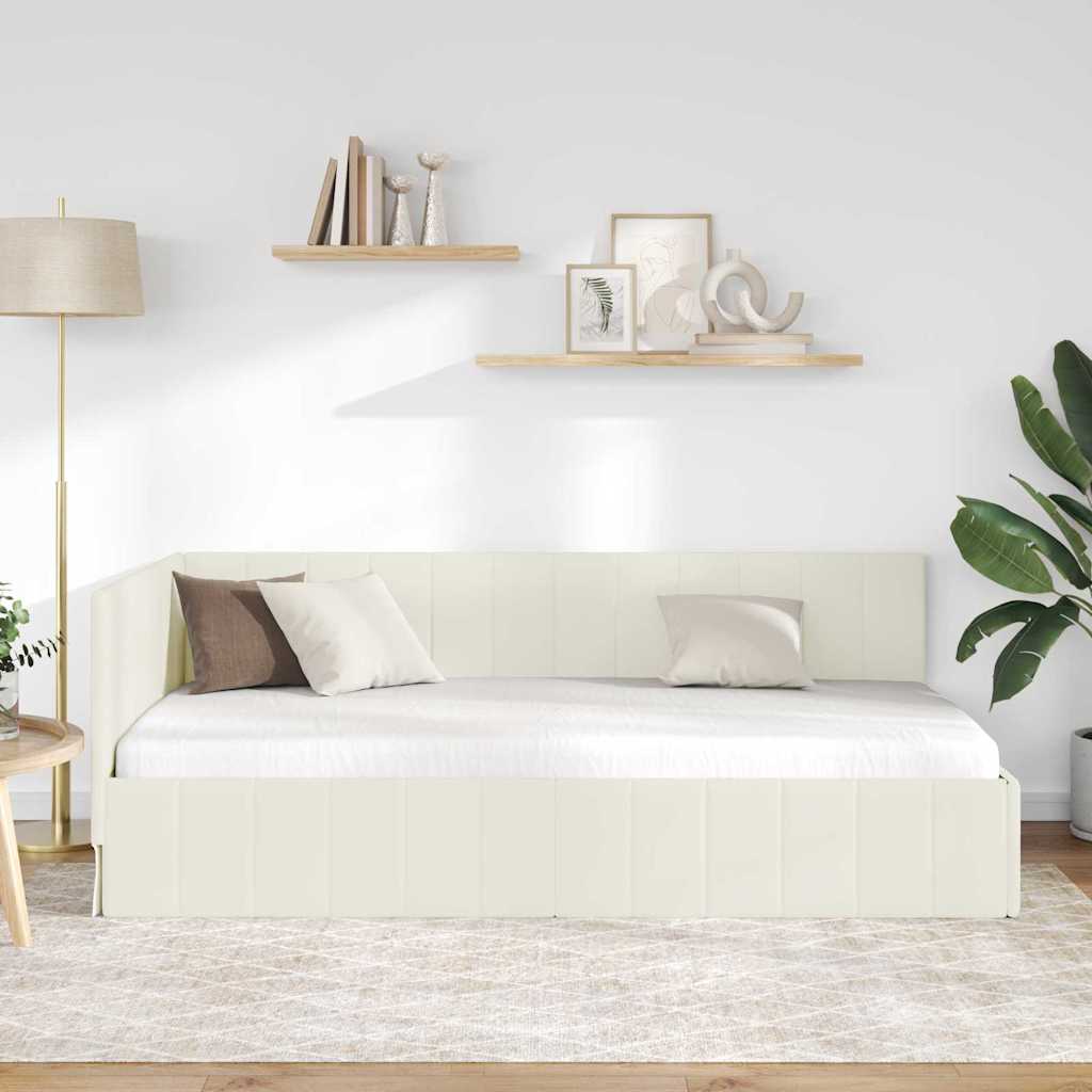 Cornice del letto ad angolo Crema 90 cm x 190 cm Velluto | homemem39