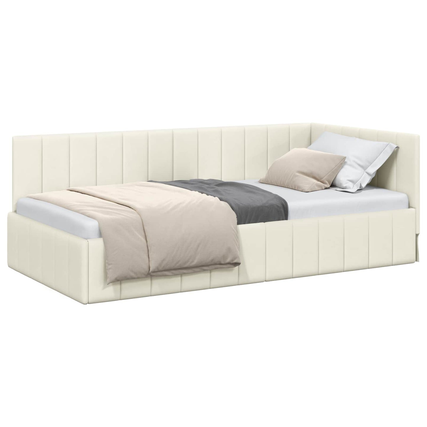 Cornice del letto ad angolo Crema 90 cm x 190 cm Velluto | homemem39