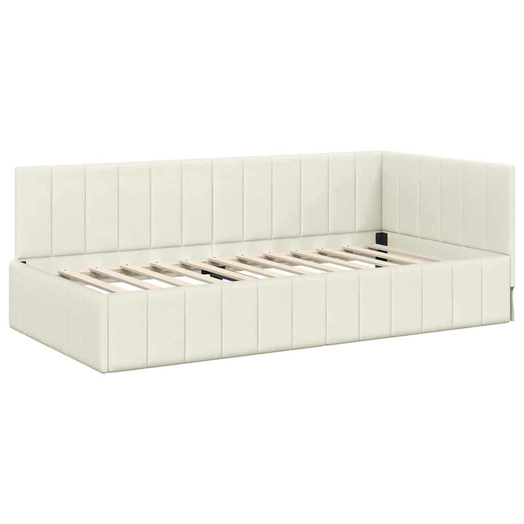 Cornice del letto ad angolo Crema 90 cm x 190 cm Velluto | homemem39