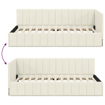 Cornice del letto ad angolo Crema 90 cm x 190 cm Velluto | homemem39
