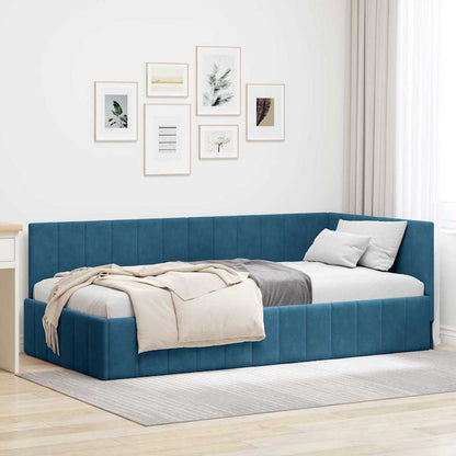 Cornice del letto ad angolo Blu 90 cm x 200 cm Velluto | homemem39