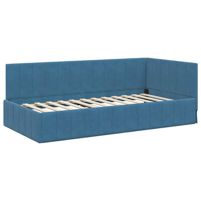 Cornice del letto ad angolo Blu 90 cm x 200 cm Velluto