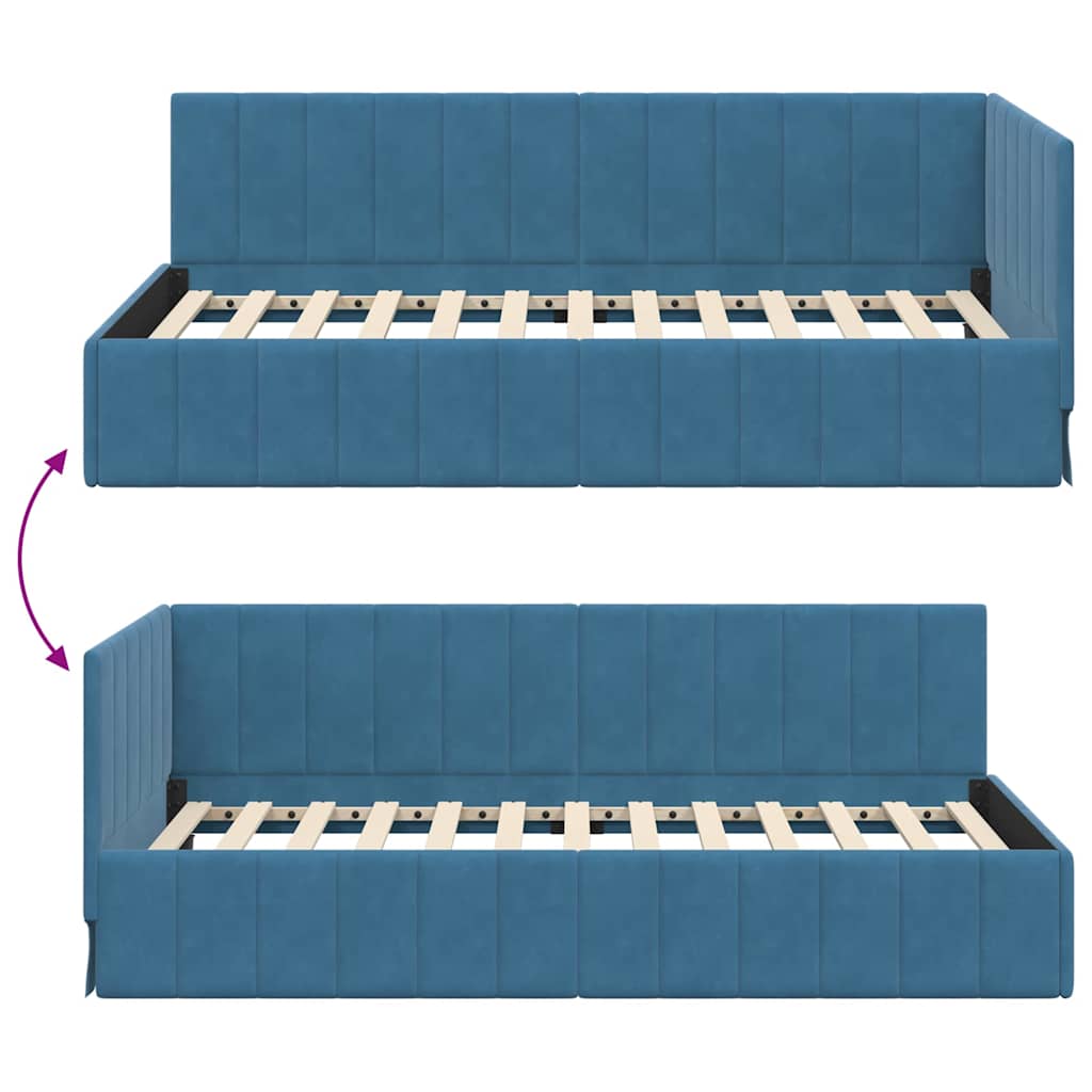 Cornice del letto ad angolo Blu 90 cm x 200 cm Velluto | homemem39