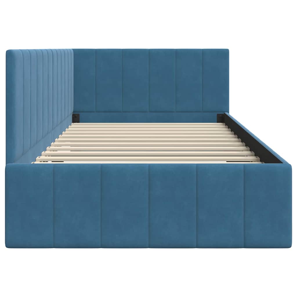 Cornice del letto ad angolo Blu 90 cm x 200 cm Velluto