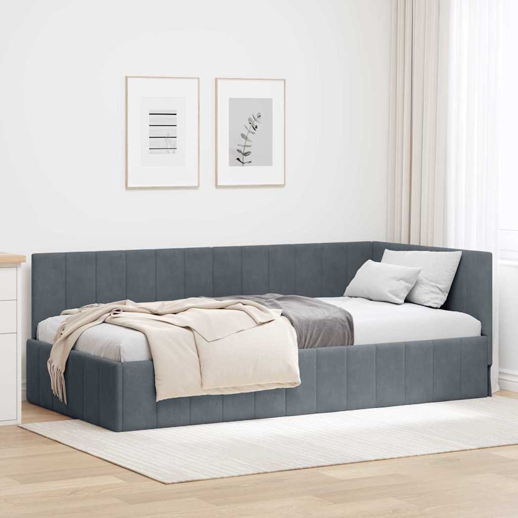 Cornice del letto ad angolo Grigio scuro 90 cm x 200 cm Velluto | homemem39