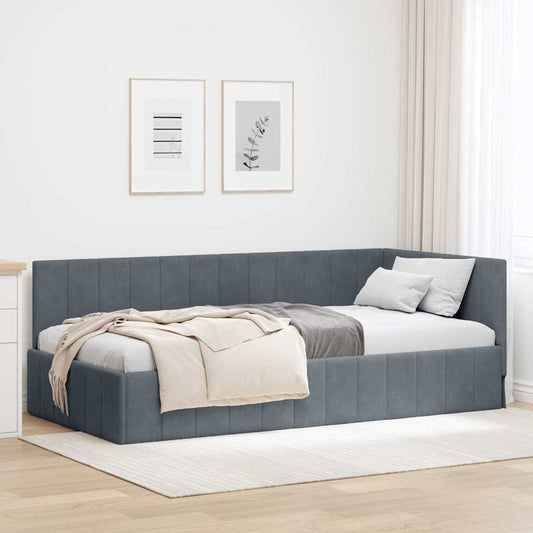 Cornice del letto ad angolo Grigio scuro 90 cm x 200 cm Velluto | homemem39