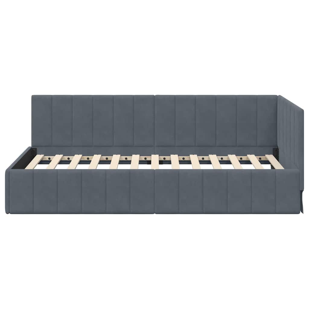 Cornice del letto ad angolo Grigio scuro 90 cm x 200 cm Velluto | homemem39