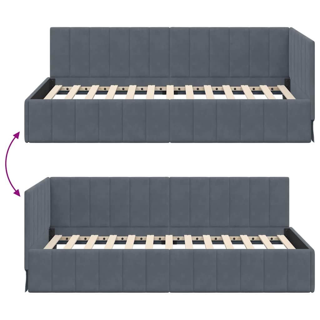 Cornice del letto ad angolo Grigio scuro 90 cm x 200 cm Velluto | homemem39
