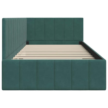 Cornice del letto ad angolo Verde Scuro 90 cm x 200 cm Velluto