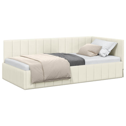 Cornice del letto ad angolo Crema 90 cm x 200 cm Velluto | homemem39