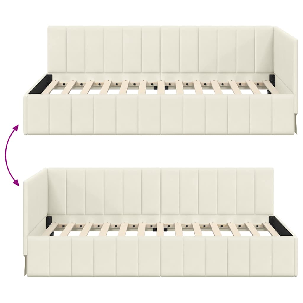 Cornice del letto ad angolo Crema 90 cm x 200 cm Velluto | homemem39
