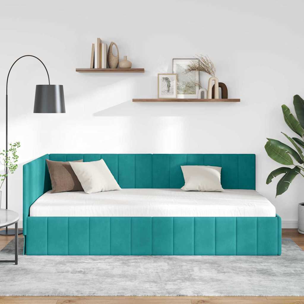 Cornice del letto ad angolo Turchese 90 cm x 200 cm Velluto | homemem39