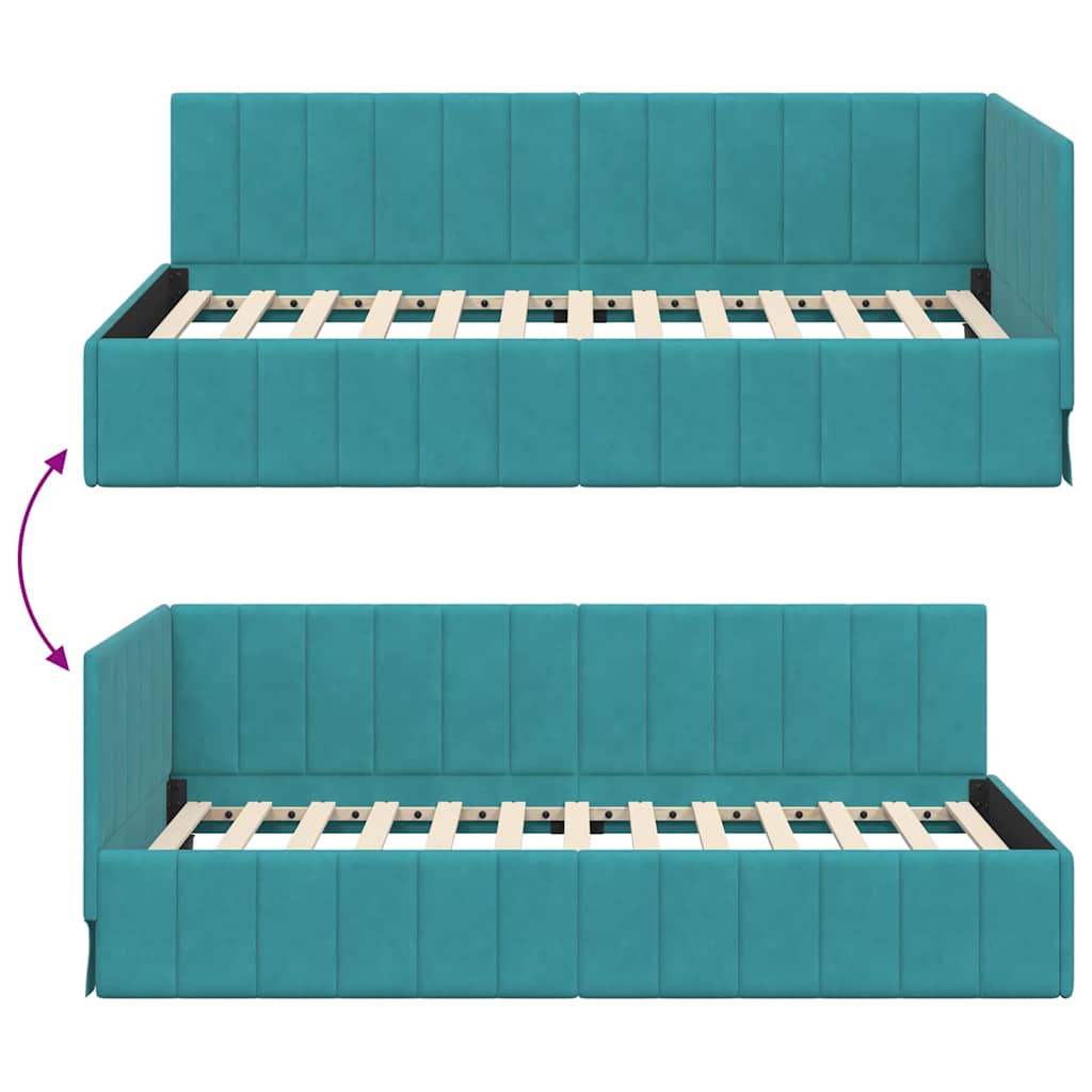 Cornice del letto ad angolo Turchese 90 cm x 200 cm Velluto | homemem39