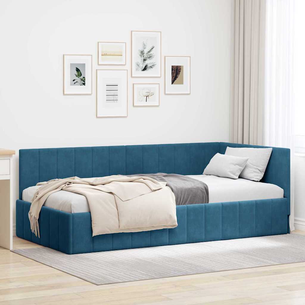Cornice del letto ad angolo Blu 100 cm x 200 cm Velluto | homemem39