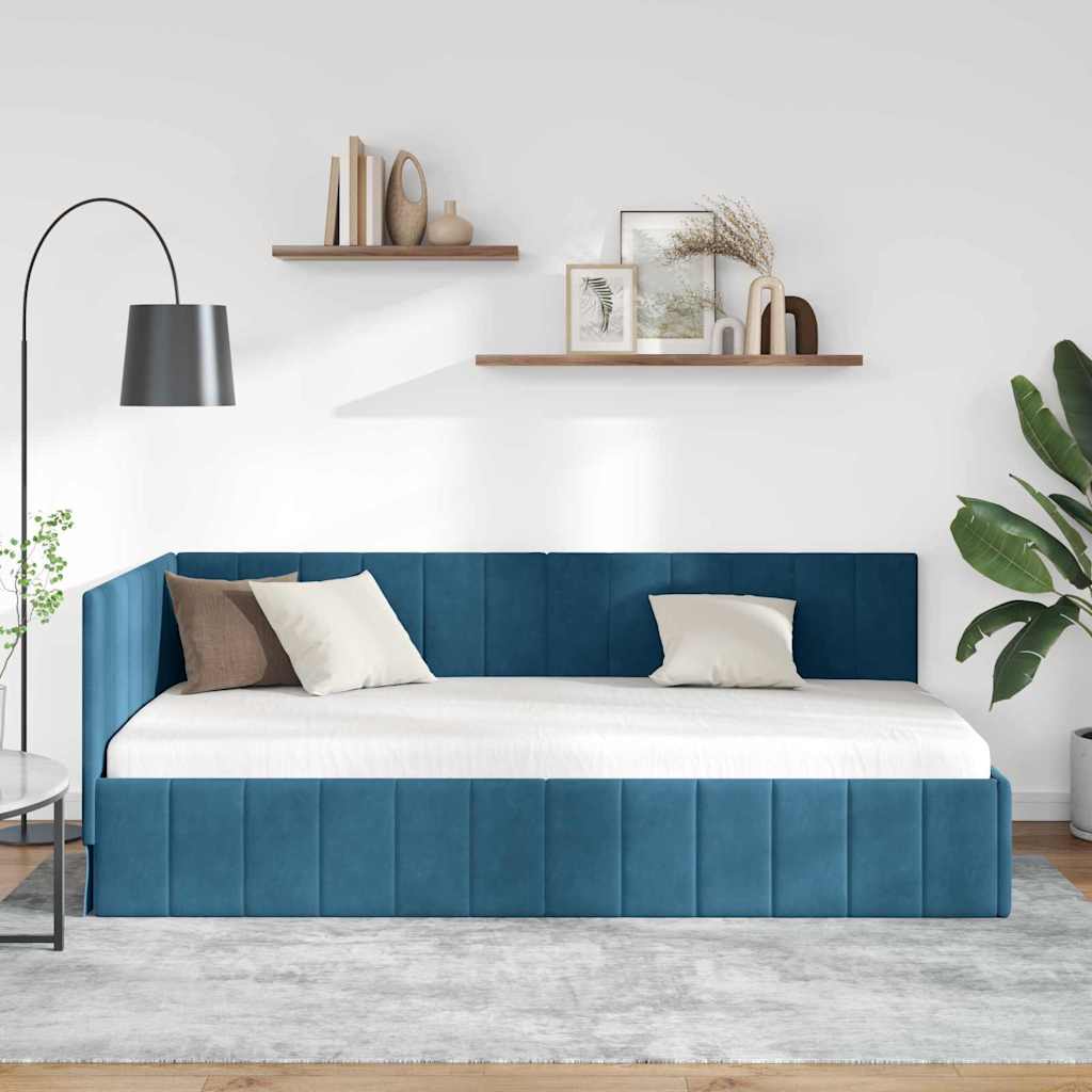 Cornice del letto ad angolo Blu 100 cm x 200 cm Velluto | homemem39