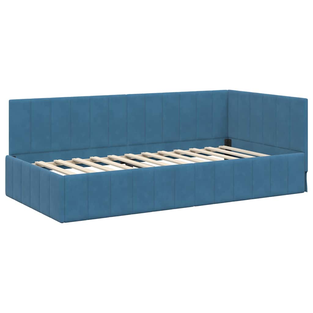 Cornice del letto ad angolo Blu 100 cm x 200 cm Velluto