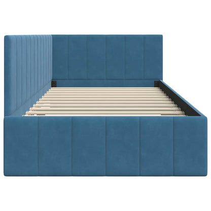 Cornice del letto ad angolo Blu 100 cm x 200 cm Velluto