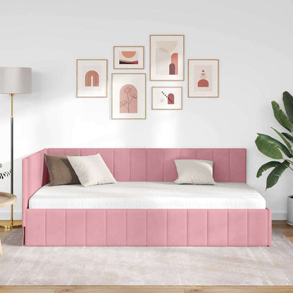 Cornice del letto ad angolo Rosa 100 cm x 200 cm Velluto