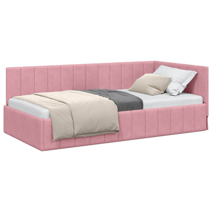 Cornice del letto ad angolo Rosa 100 cm x 200 cm Velluto