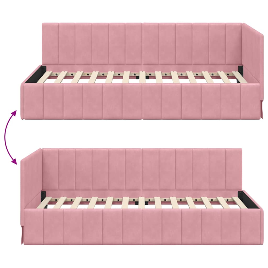 Cornice del letto ad angolo Rosa 100 cm x 200 cm Velluto