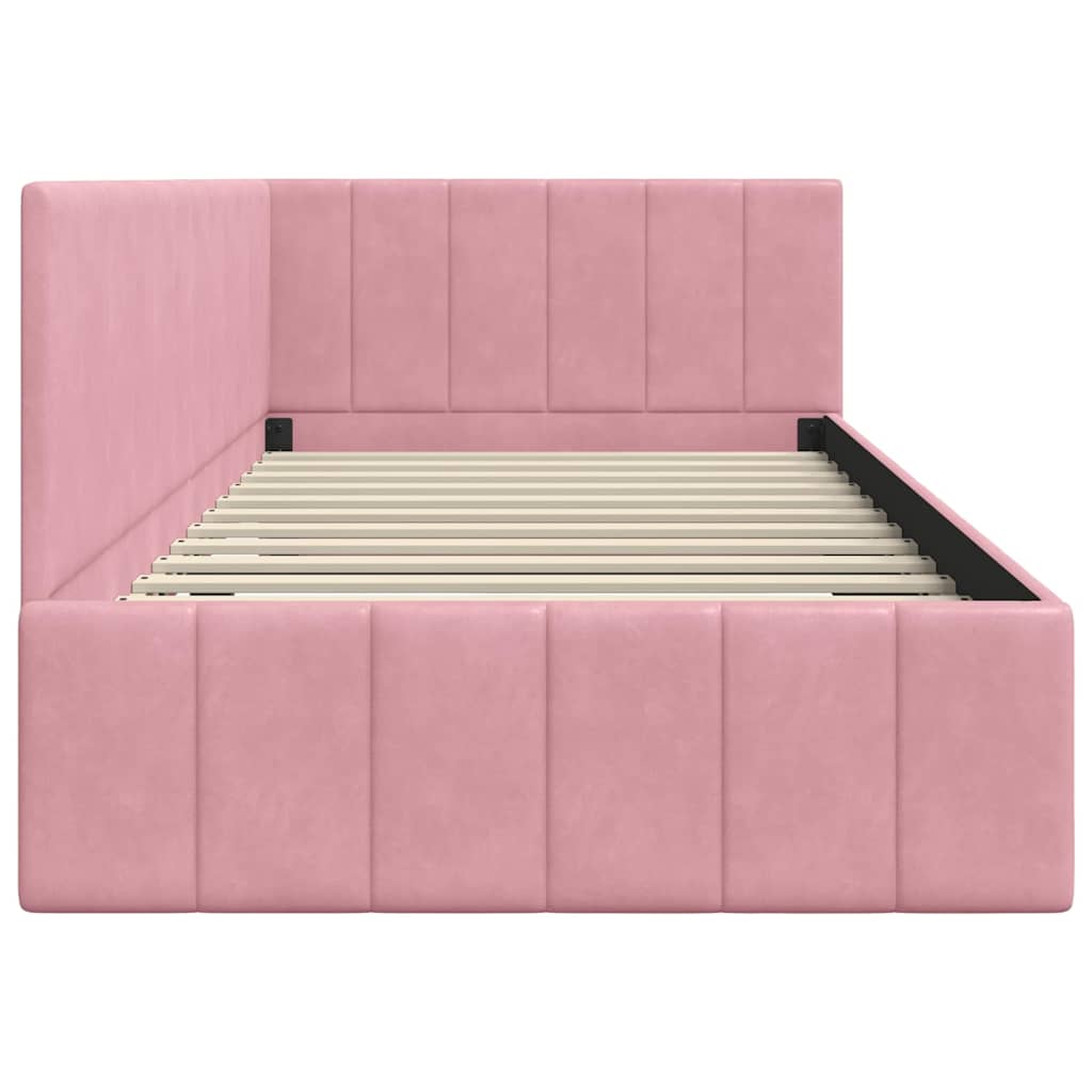 Cornice del letto ad angolo Rosa 100 cm x 200 cm Velluto