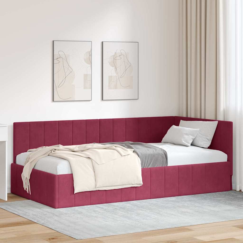 Cornice del letto ad angolo Rosso Vino 100 cm x 200 cm Velluto | homemem39