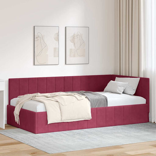 Cornice del letto ad angolo Rosso Vino 100 cm x 200 cm Velluto | homemem39
