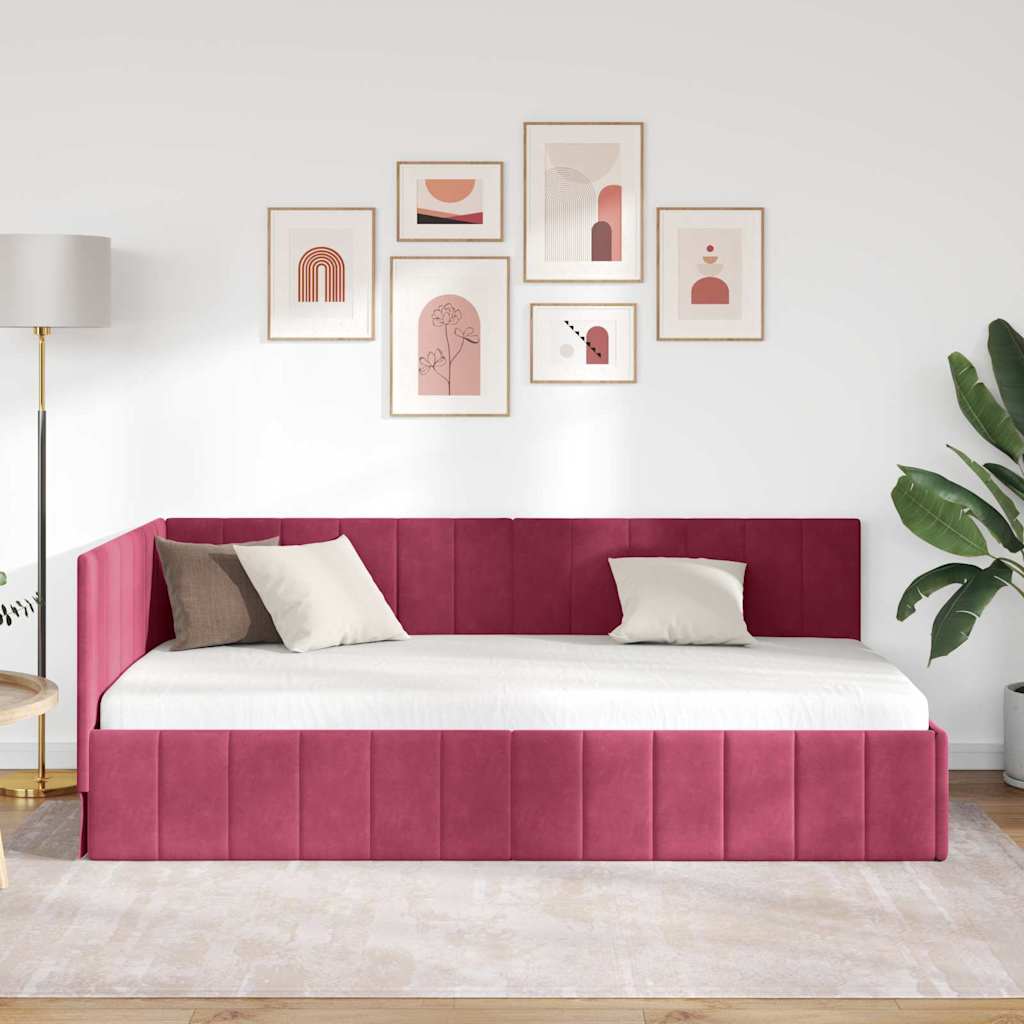Cornice del letto ad angolo Rosso Vino 100 cm x 200 cm Velluto | homemem39