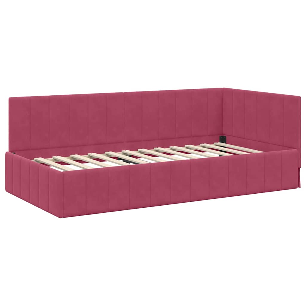 Cornice del letto ad angolo Rosso Vino 100 cm x 200 cm Velluto