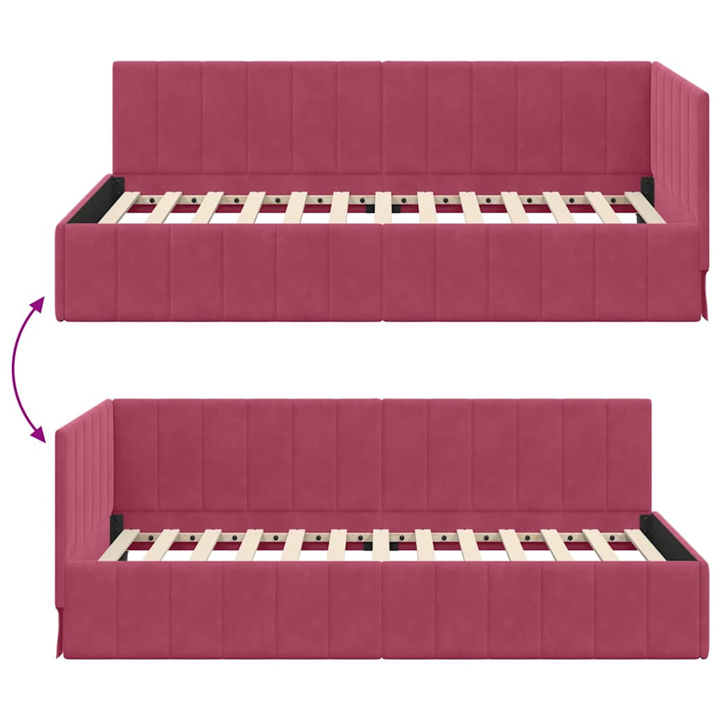 Cornice del letto ad angolo Rosso Vino 100 cm x 200 cm Velluto | homemem39
