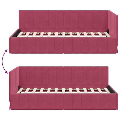 Cornice del letto ad angolo Rosso Vino 100 cm x 200 cm Velluto | homemem39