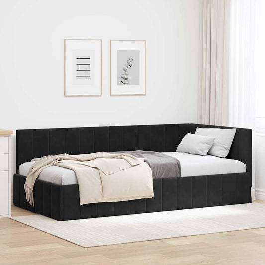 Cornice del letto ad angolo Nero 100 cm x 200 cm Velluto | homemem39