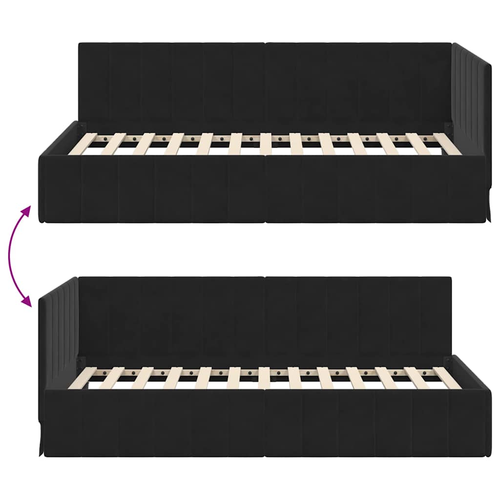 Cornice del letto ad angolo Nero 100 cm x 200 cm Velluto | homemem39